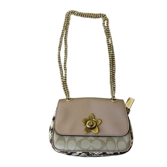 COACH Mini Cassidy Crossbody Shoulder Satchel Snake Embossed Leather Signature - Picture 1 of 11